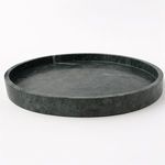Large round tray with a rich dark green marble-like finish and a low lip edge