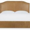 Front view emphasizing the smooth leather panel footboard and curved top edge of the headboard
