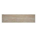 Long overhead view of the coffee table’s stone top with subtle creamy textures