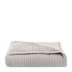 Side folded view highlighting thickness and layering of linen cotton blend throw blanket