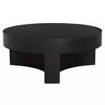 Front-facing view showing thick circular top and angular supporting base in matte black