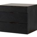 Drift Side Table shown at a three-quarter angle highlighting drawer depth and smooth steel top