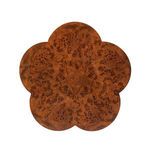 Overhead view showcasing symmetrical tonal variation and pattern of flower-shaped walnut burl top