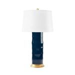 Saigon Lamp full view with white drum shade and gold finial on top