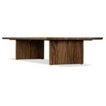 Profile view displaying split top and smooth wood finish of two wide supporting legs