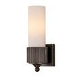Bryce Bath Wall Sconce angled to show side profile of glass shade and textured bronze base