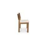 Side profile emphasizing the chair’s stretcher-free oak base and seat thickness