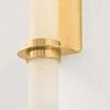 Groveland Station wall sconce with matte cloud glass tube and brushed brass curved backplate