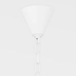 Close-up of white finish top ceiling mount with linked chain