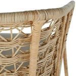 Close-up showing detailed rattan wrapping around upper stool frame and backrest.