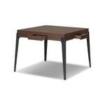 Table with two drawers open on adjacent sides showing leather-lined interiors