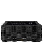Top view of rectangular woven ottoman base without cushion showing grid lattice