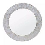 Round Chantal Mirror with a white and natural mosaic-style frame featuring intricate tile detailing