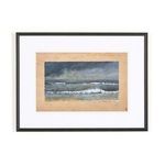 landscape painting Backwash by Aileen Fitzgerald showing blurred ocean waves under moody blue-gray sky in black distressed...
