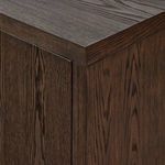 Close-up corner view showing sharp edges and detailed wood grain on top and side panels
