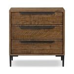Three-quarter view of darker-stained Wood dresser variant highlighting drawer alignment and legs