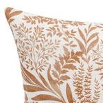 Close-up on pillow corner showing texture of Belgian linen fabric and leaf details