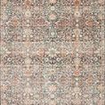 Traditional navy and rust rug with intricate floral and geometric patterns, power-loomed polyester pile