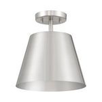 bottom view showing open shade of brushed nickel 1-light ceiling light without bulb