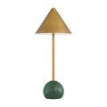 Close-up of brass conical lampshade with matte subtle texture