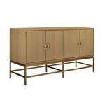 Sideboard angled view showing wood grain texture and rectangular metal base structure