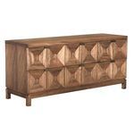 Musashi Walnut 6 drawer console table shown from a slight angled left side view