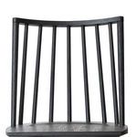 Close-up of the curved Windsor back slats with wire-brushed black oak grain
