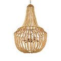 Penelope Beige Chandelier hanging showing a lower side perspective with illuminated bulbs