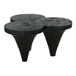 Angled side view showing depth and thickness of the circular table tops and legs