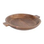 Close-up of smaller bowl's flat handle and surrounding wood grain detail