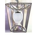 Back angle of Rochefort Lantern showing geometric black frame and opaque white globe