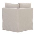 Rear view showing smooth slipcover back with subtle inverted pleat detail at skirt