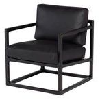 Three-quarter angled view highlighting plush leather cushions and open geometric armrests