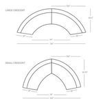 Side elevation view of sectional with cushions highlighting the curved profile and scale