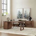 Alternate wide perspective of Elon Desk Pedestal and matching desk in modern office space with accessories