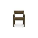 Elise Dining Chair in performance fabric with gently sloped arms, continuous frame, and piping around edges in brown