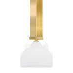 Oberon Pendant close-up on brass fitting and glass shade, side view