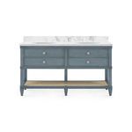 Front view of Sienna vanity showcasing fluted apron detailing and square polished nickel drawer pulls