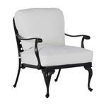 Repeat of primary image showing front angle with black aluminum frame and plush white cushions