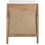 Rear view of chair highlighting woven natural teak back panel and frame