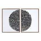 Reversed view of diptych laid flat with black dotted circular shapes facing up