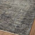 Close-up detail of the rug’s surface pattern with muted gray and beige tones