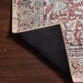 Back of Wynter Tomato Teal Rug flipped to show durable black non-slip backing surface