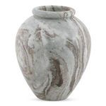 Didion Vase showing a side angle with beige and gray marble swirls wrapping around the form