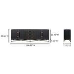 Mako Sideboard front and side dimension diagram showing width 100 inches, height 33.86 inches, depth 17.72 inches