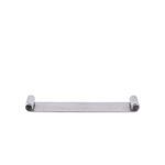 Long rectangular aluminium tray with raw nickel finish and curled ends in industrial style