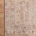 Close-up on corner showing color blending of worn vintage style and soft texture on wood floor