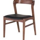 Dining chair with solid American walnut frame and black wool seat cushion featuring midcentury Scandinavian gentle curves