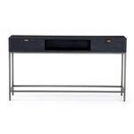 Rear right side angle showcasing rectangular metal frame legs supporting Trey Console Table