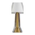 Gold cordless table lamp with white fabric shade instead of cream shade